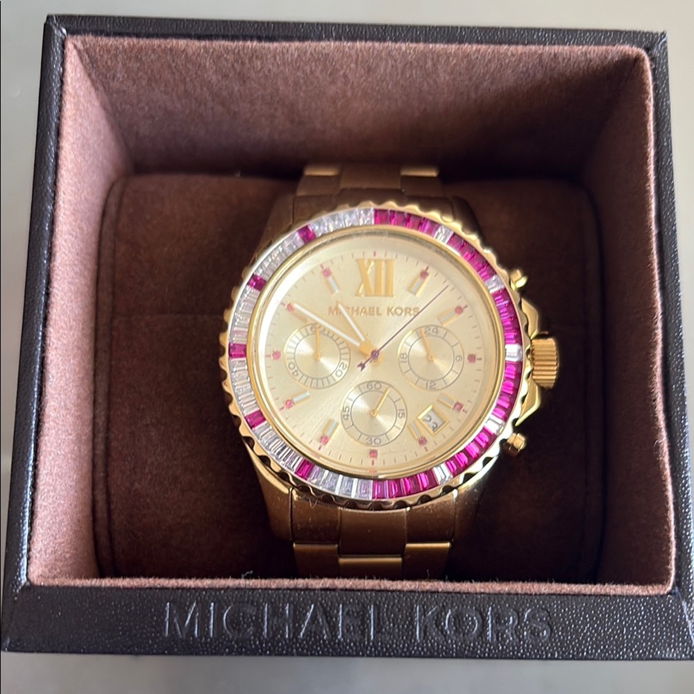 Michael Kors Gold Watch with Pink Accents